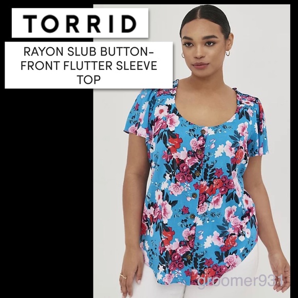 Torrid Rayon Slub Button-Front Flutter Sleeve Top Size 4X NWT - Picture 1 of 15